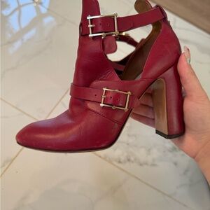 Valentino Garavani Rockstud Elegant Red Leather Women's Ankle Heel Boots